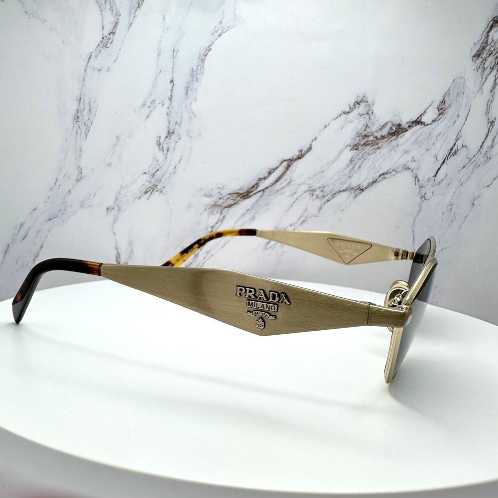 New PRADA Sunglasses Gold Metal 3D Logo Aviator Cat Eye Womens PRD50S ZVN70B - Picture 15 of 16